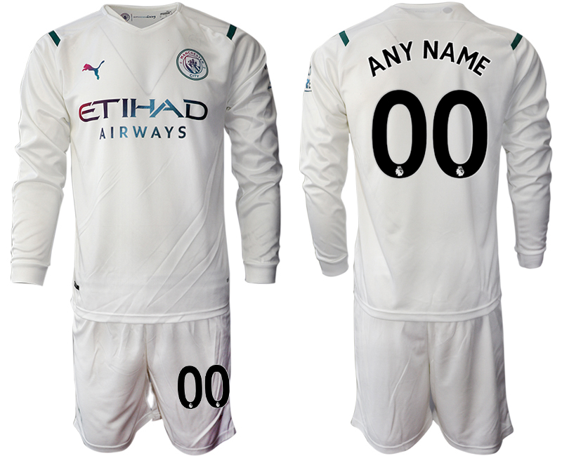 Men 2021-2022 Club Manchester city away white Long Sleeve customized Soccer Jersey